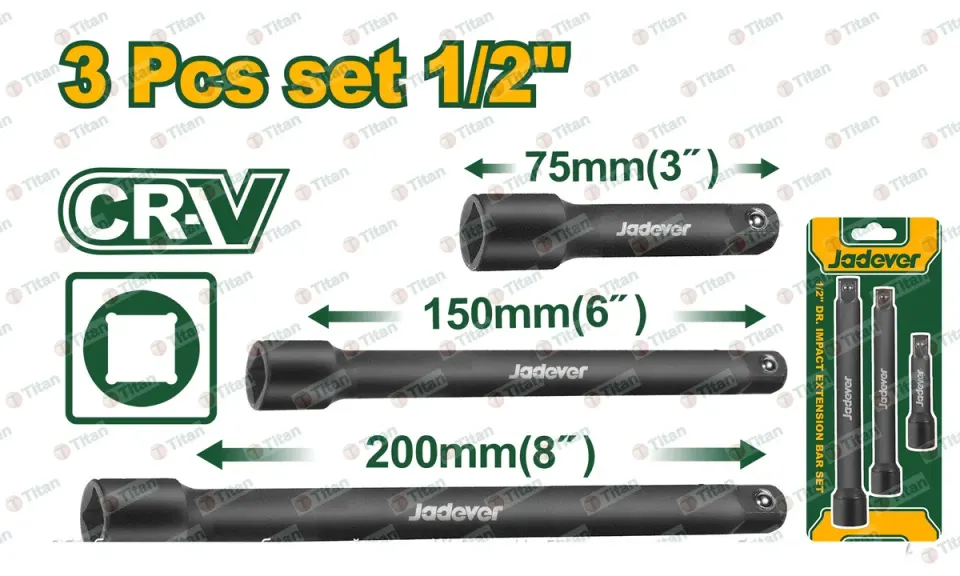 JDMS7403 Набор ударных удлинителей для воротка 1/2", 3 шт. JADEVER