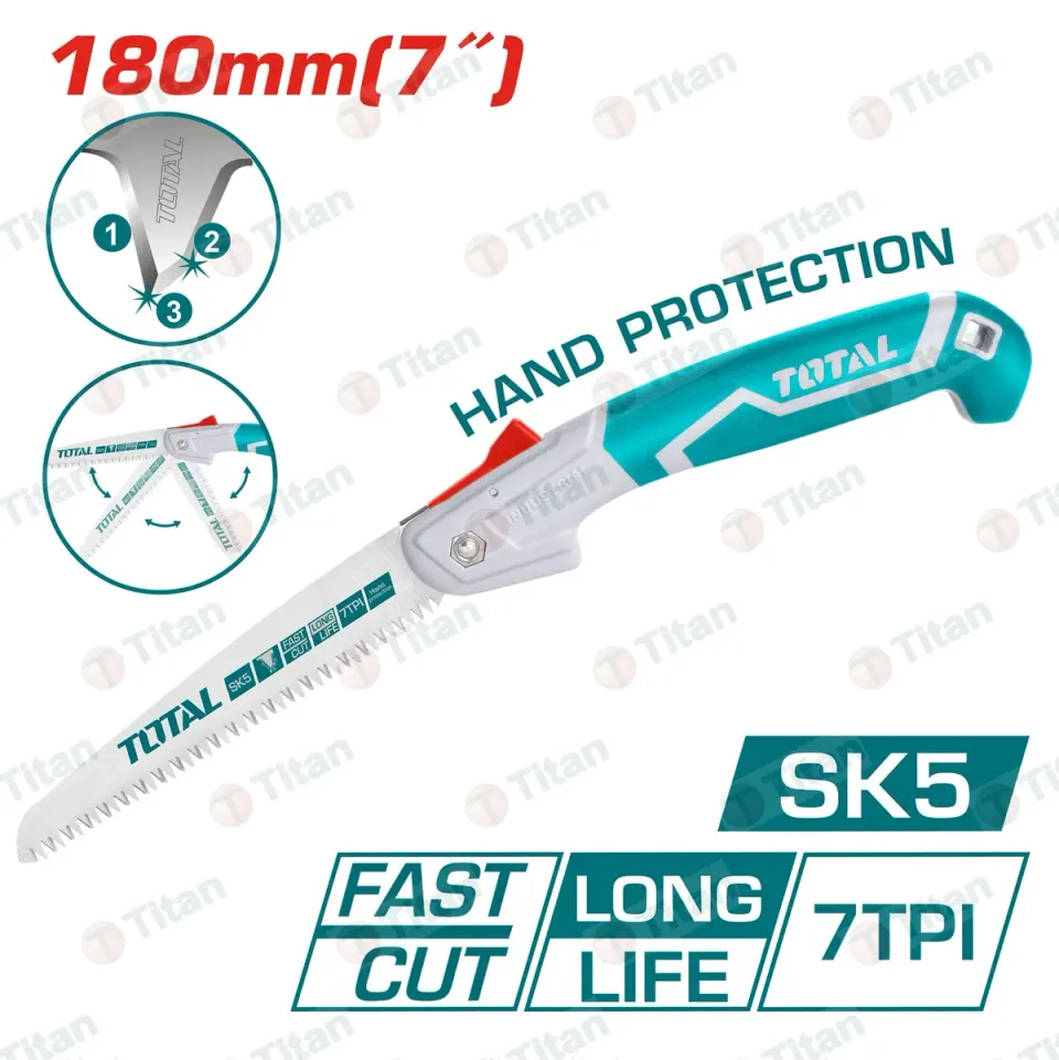 THFSW1806 Пила садовая складная 7"/180mm, зуб 7TPI, сталь SK5 TOTAL