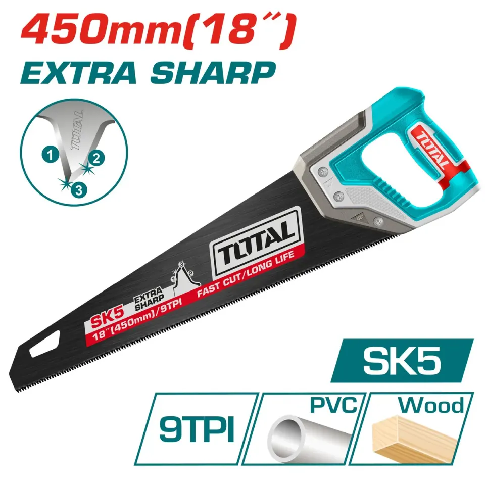 Ножовка по дереву, 18"(450мм),9TPI,SK5 TOTAL THT55188