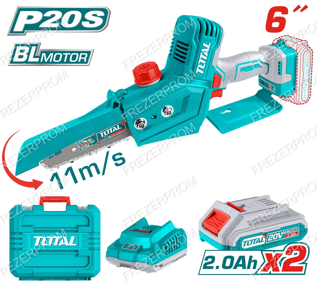 TGSLI20686 Аккумуляторная мини цепная пила Li-ion 20V, длина шины 6"(15cm) (1АКБ+ЗУ) TOTAL