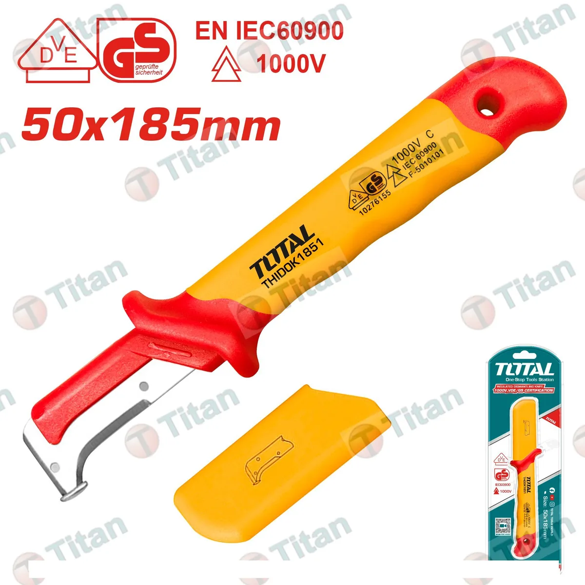 Нож для снятия изоляции изолированный 50 x 185 mm, с пяткой до 1000V TOTAL THIDCK1851
