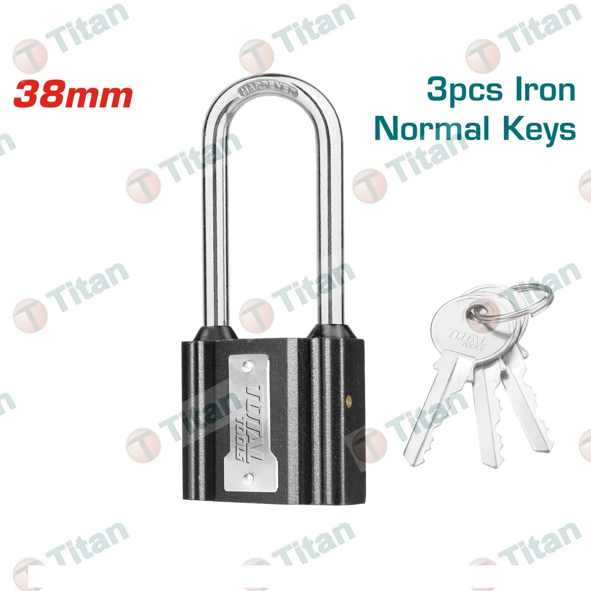 Замок навесной с длинной дужкой 38mm, 3 ключа TOTAL TLK31381L