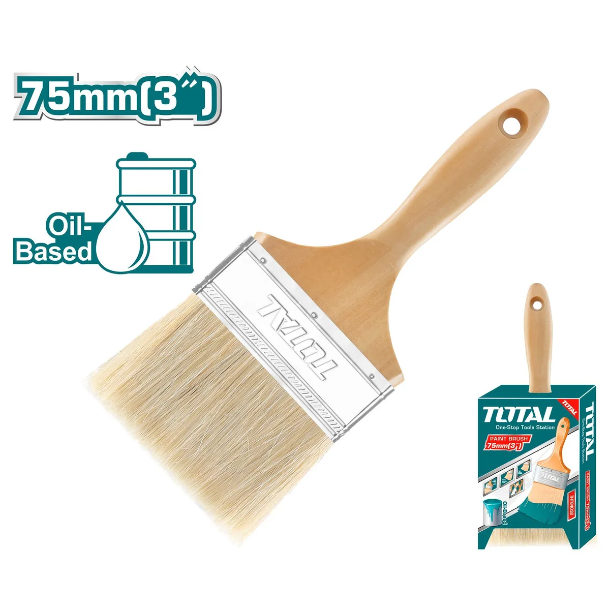 Кисть 3"(75mm), ширина-18 мм, натуральная щетина, деревянная рукоятка TOTAL THT84032