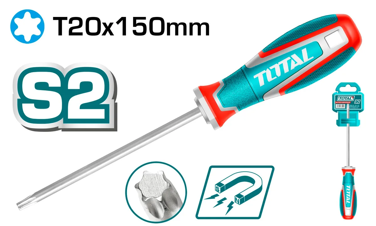 Oтвертка Torx T20(магнитный),длина стержня: 150 мм,диаметр стержня: 6,0мм TOTAL TSDT20150