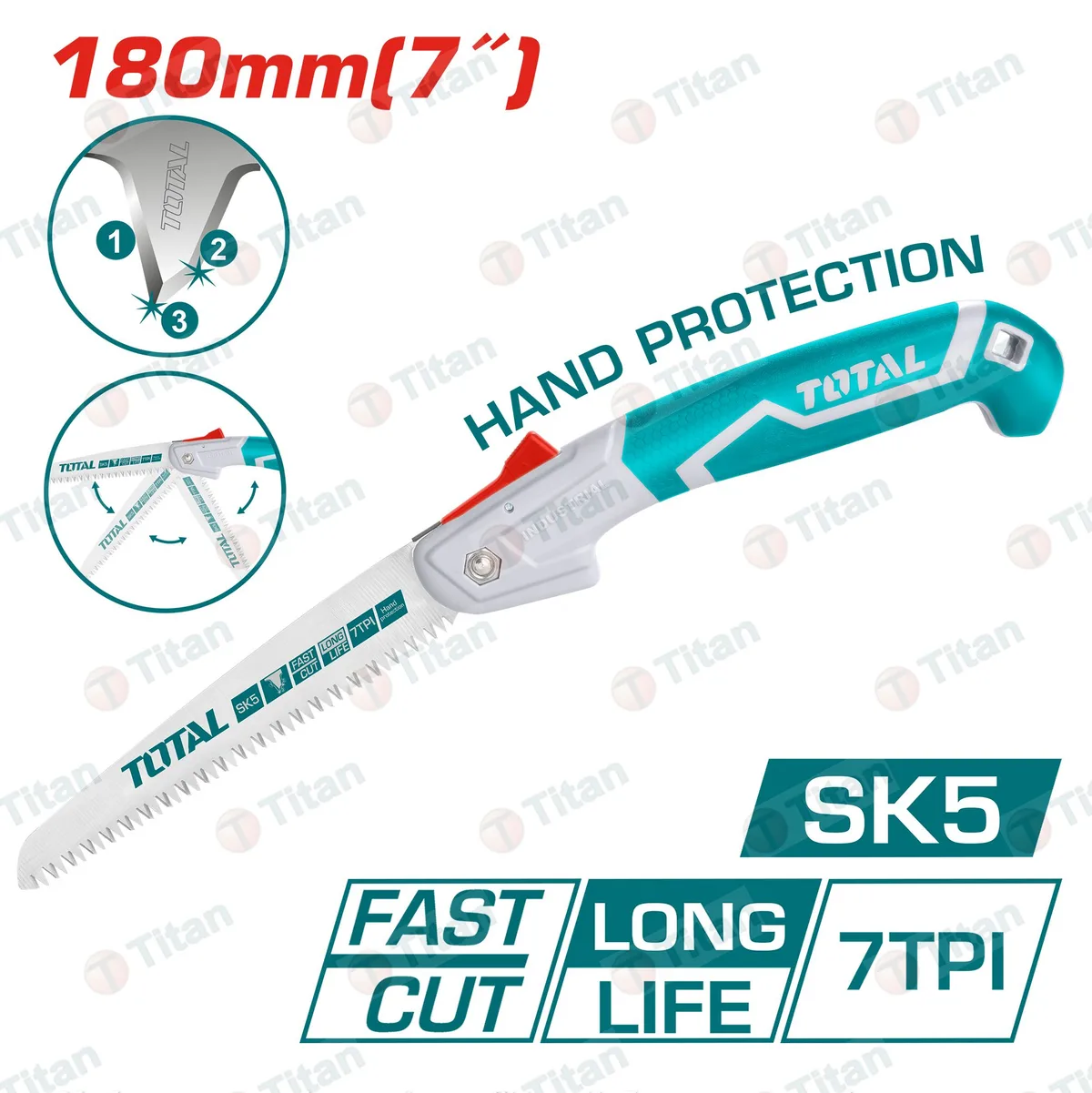 THFSW1806 Пила садовая складная 7"/180mm, зуб 7TPI, сталь SK5 TOTAL