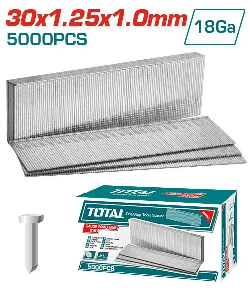 Гвозди для пневматического степлера (Ga18, 1.25 x 1.0 mm) 30 mm 5000 шт TOTAL TAC918301