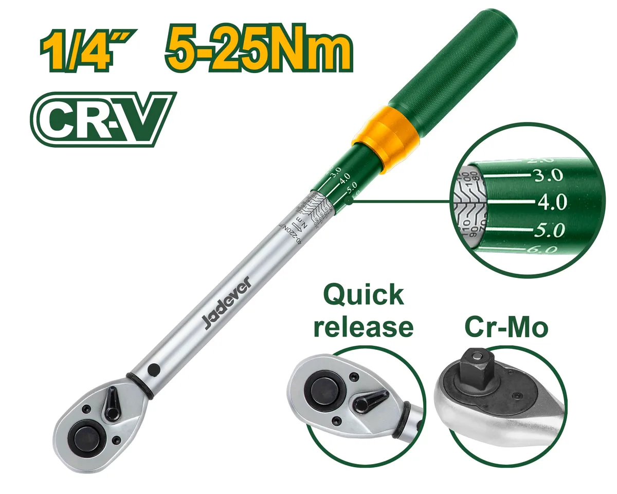 Ключ динамометрический, 1/4", длина: 238мм Jadever JDWQ1D14