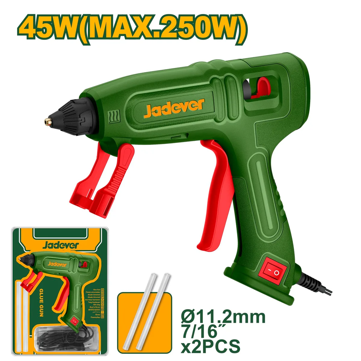 Термоклеевой пистолет 45w 11.2мм JADEVER JDGL4608