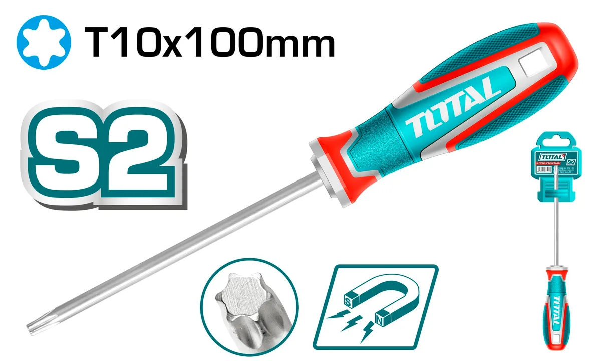 Oтвертка Torx T10(магнитный),длина стержня: 100 мм,диаметр стержня: 5,0мм TOTAL TSDT10100