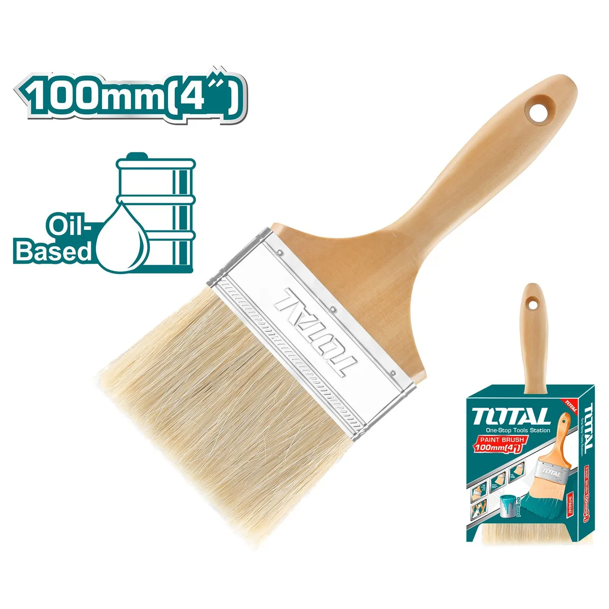 Кисть 4"(100mm), ширина-20 мм, натуральная щетина, деревянная herjznrf TOTAL THT84042