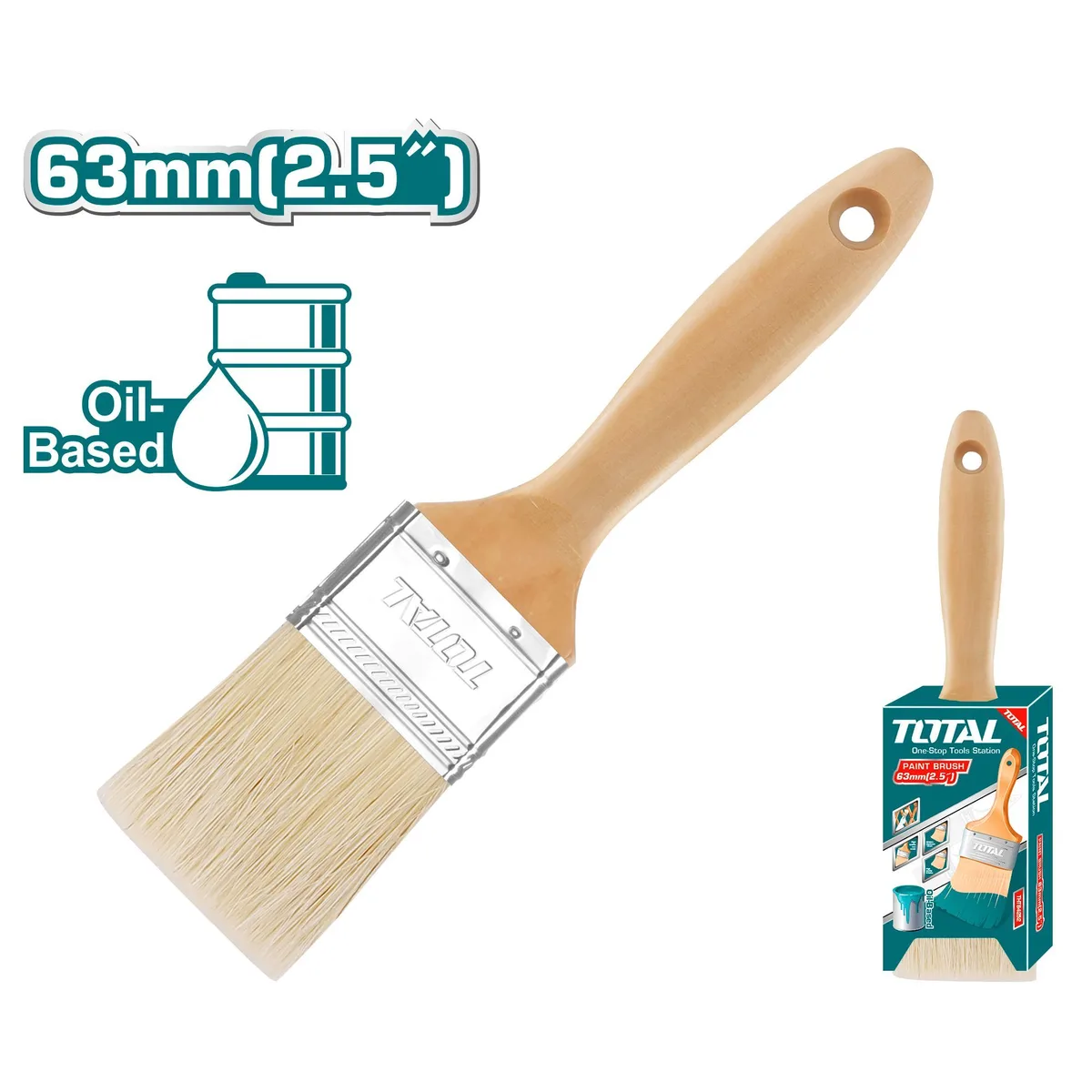 Кисть 2.5"(63mm), ширина-16 мм, натуральная щетина, деревянная рукоятка TOTAL THT84252
