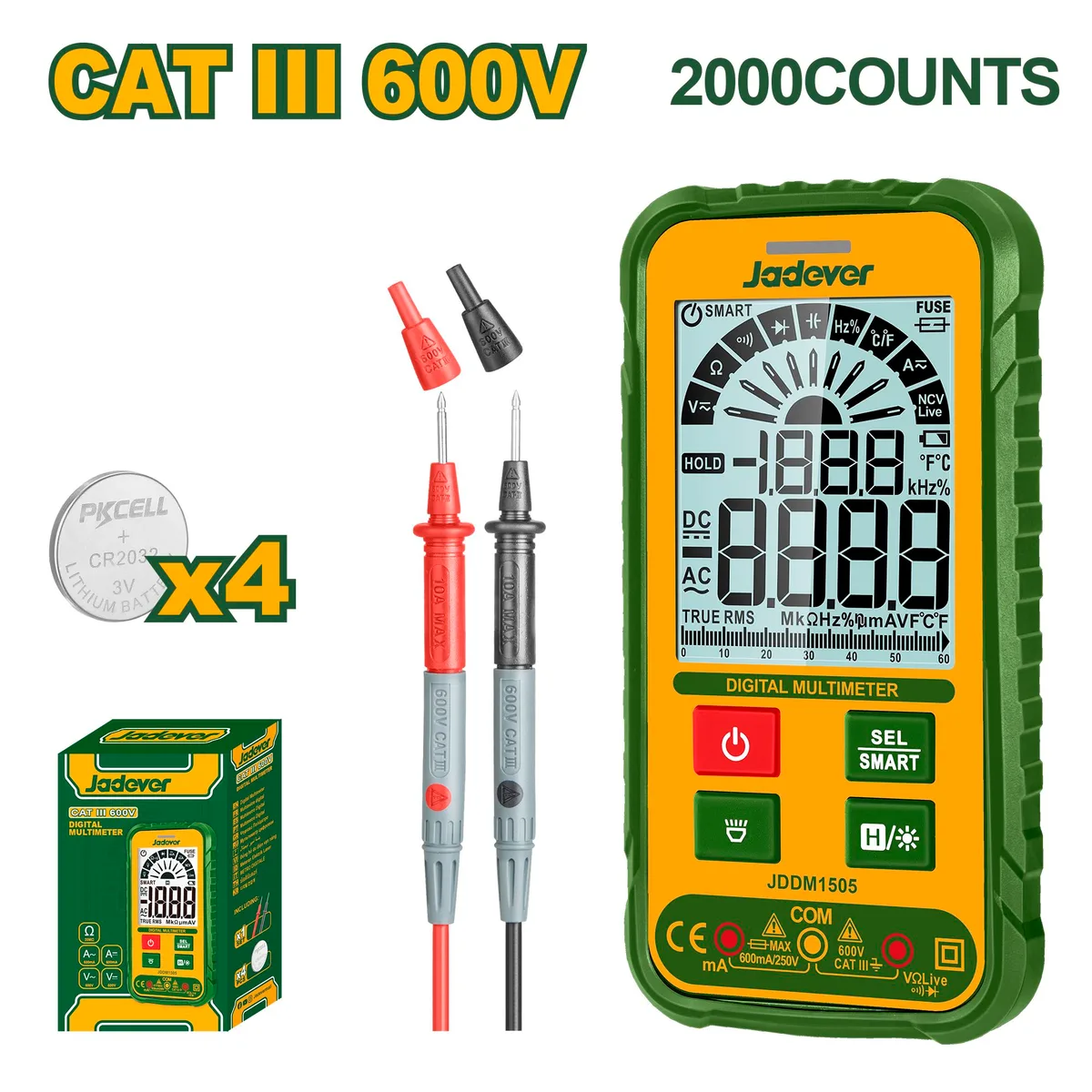 Мультиметр цифровой, RMS 2000 отсчетов Jadever JDDM1505